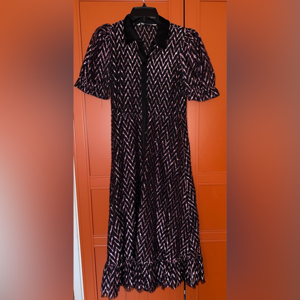 Zara Black and Pink Chevron Maxi Dress